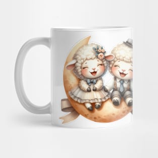 Valentine Happy Sheep Couple On Moon Mug